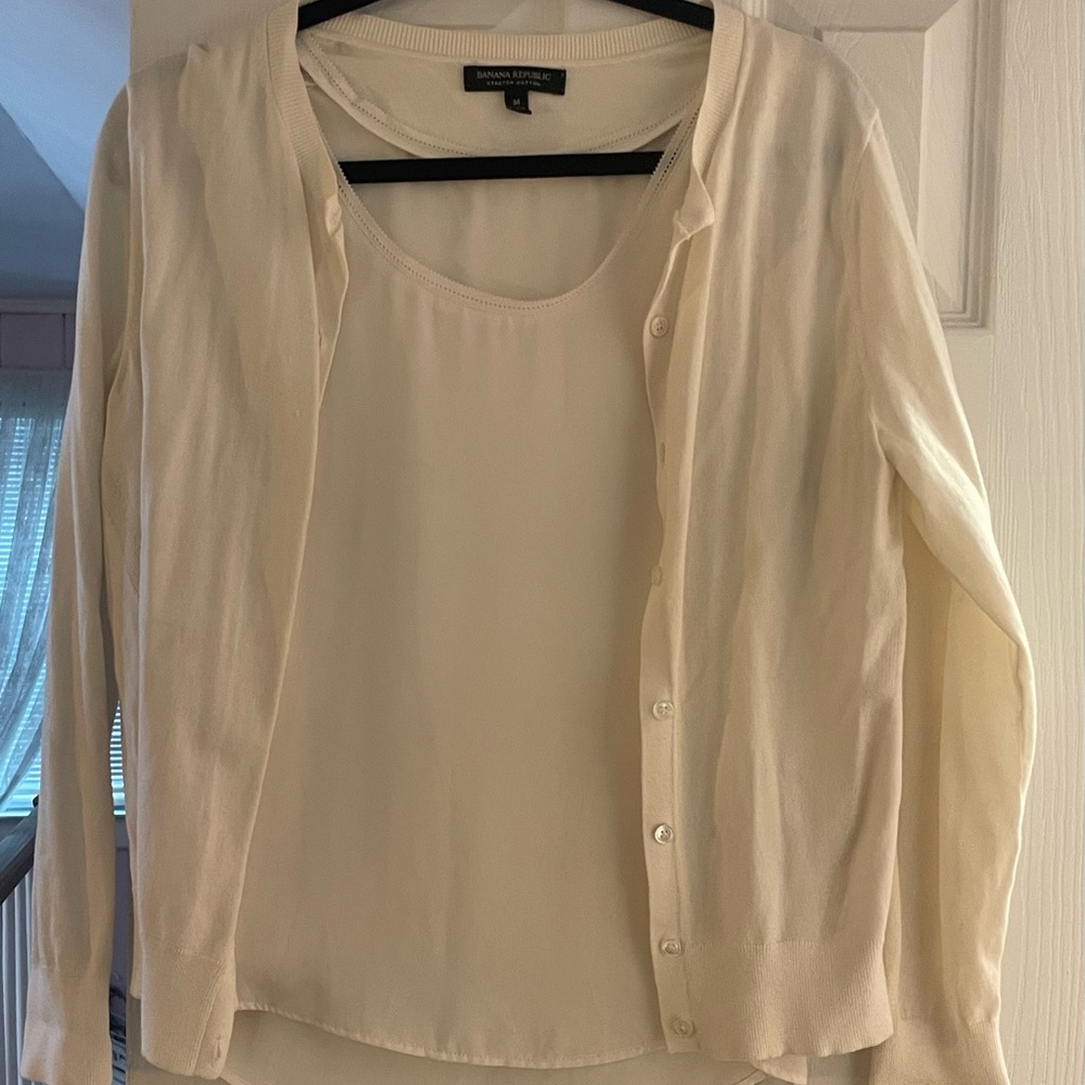 Banana Republic Cream Twin Set-Cotton Sweater and matching blouse